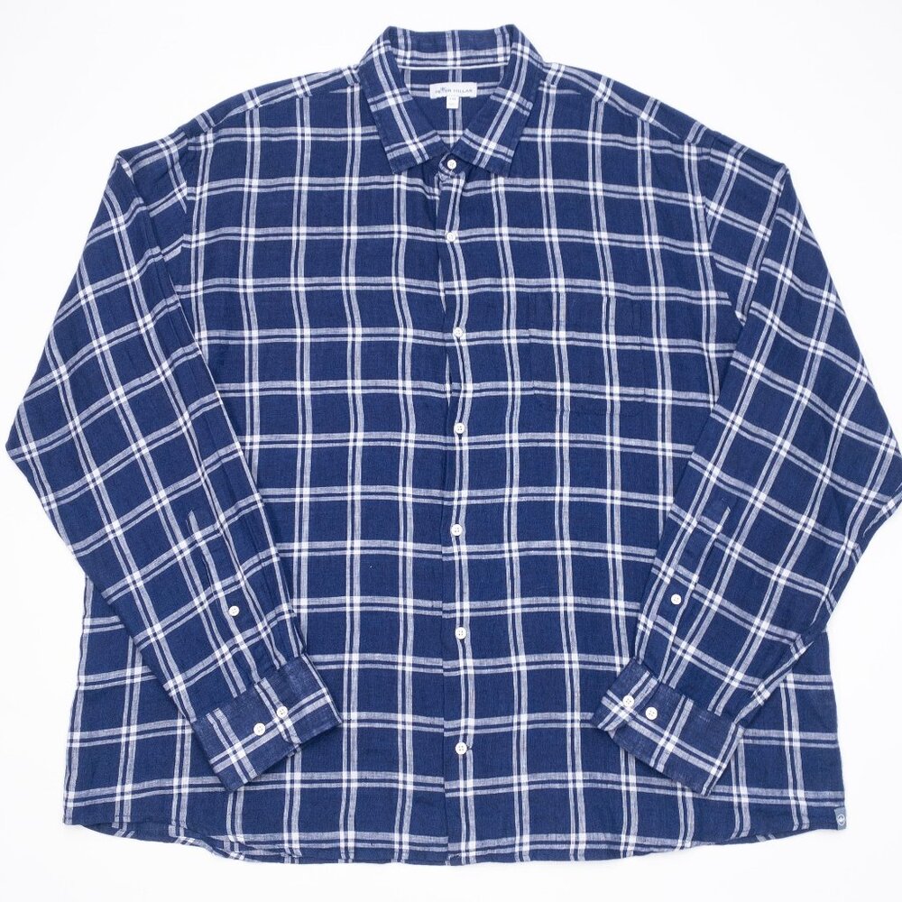 Peter Millar Linen Shirt Men's 2XL Long Sleeve Button-Up Plaid Preppy Beach
